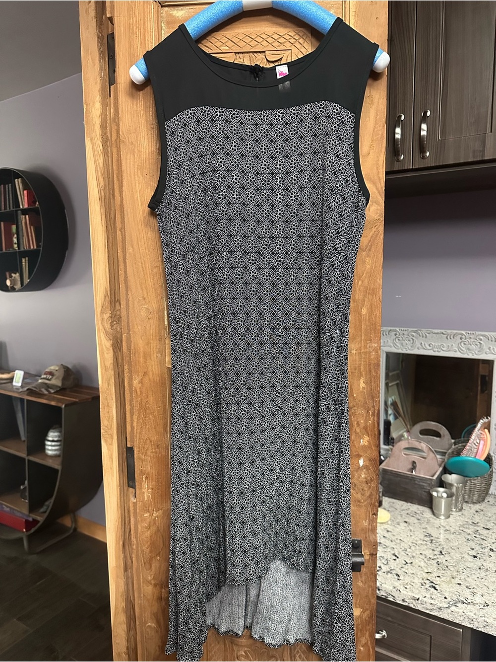 Black sheer top panel sleeveless high low dress cocktail party lightweight small